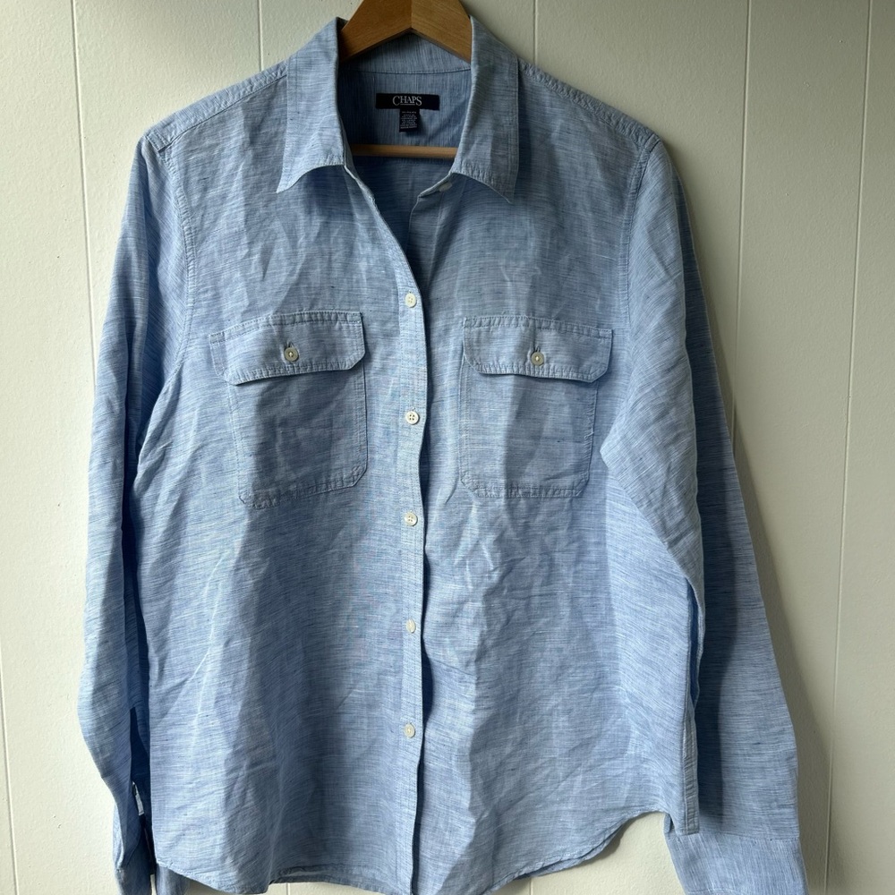 Chaps Light Blue Mens Linen Cotton XL Button Down Shirt